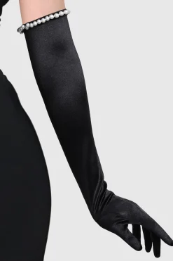 BABEYOND Evening Gloves|21.6 Cuff Pearl Stretchy Gloves Black