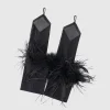 BABEYOND Evening Gloves|19 Finger Loop Satin Feather Gloves Black