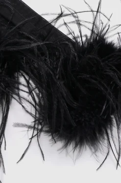 BABEYOND Evening Gloves|19 Finger Loop Satin Feather Gloves Black