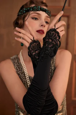 BABEYOND Evening Gloves|15 Finger Loop Satin Stretchy Gloves