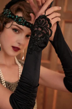 BABEYOND Evening Gloves|15 Finger Loop Satin Stretchy Gloves