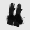 BABEYOND Evening Gloves|18.9 Ostrich Feather Satin Gloves Black