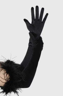 BABEYOND Evening Gloves|18.9 Ostrich Feather Satin Gloves Black