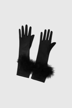 BABEYOND Evening Gloves|16.9 Pageant Feather Satin Gloves Black