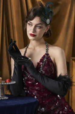 BABEYOND Evening Gloves|16.9 Pageant Feather Satin Gloves Black