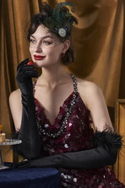 BABEYOND Evening Gloves|16.9 Pageant Feather Satin Gloves Black