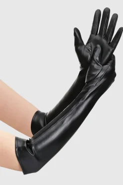 BABEYOND Evening Gloves|18.9 Stretchy Leather Opera Gloves Black