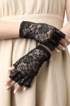 BABEYOND Evening Gloves|6.3 Vintage Lace Up Fingerless Gloves Black