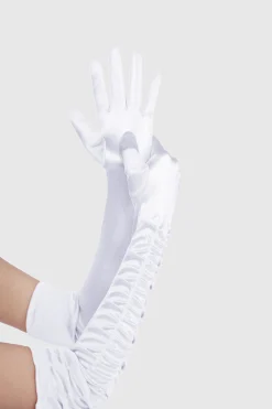 BABEYOND Evening Gloves|20.5 Wave Pleated Satin Stretchy Gloves