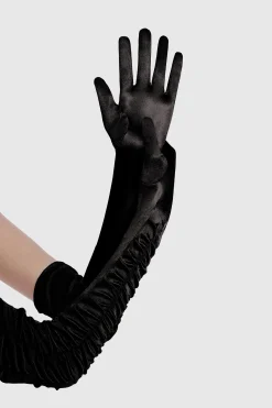 BABEYOND Evening Gloves|20.5 Wave Pleated Satin Stretchy Gloves