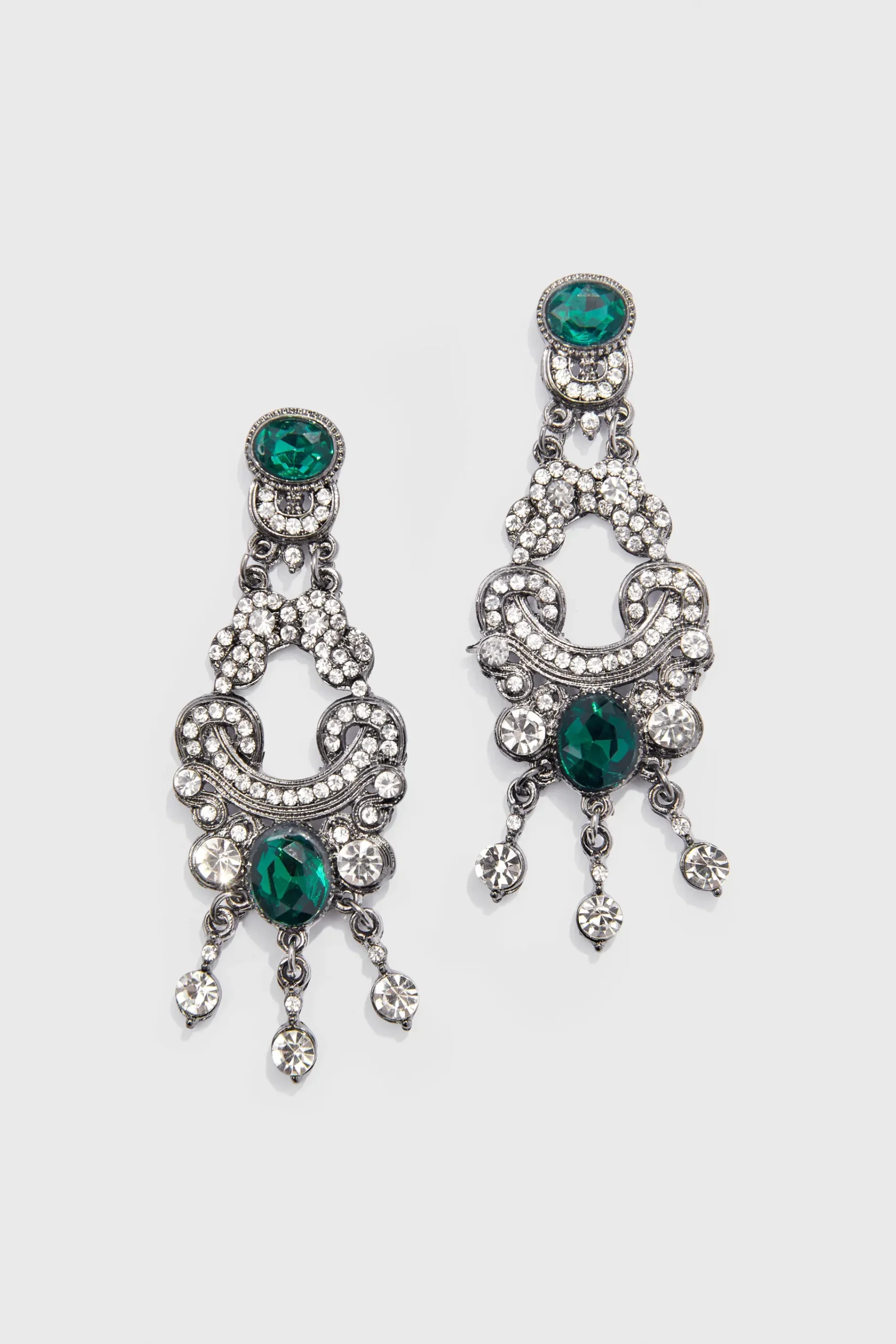 BABEYOND Jewelry|Art Deco Baroque Crystal Dangle Earrings Dark Green