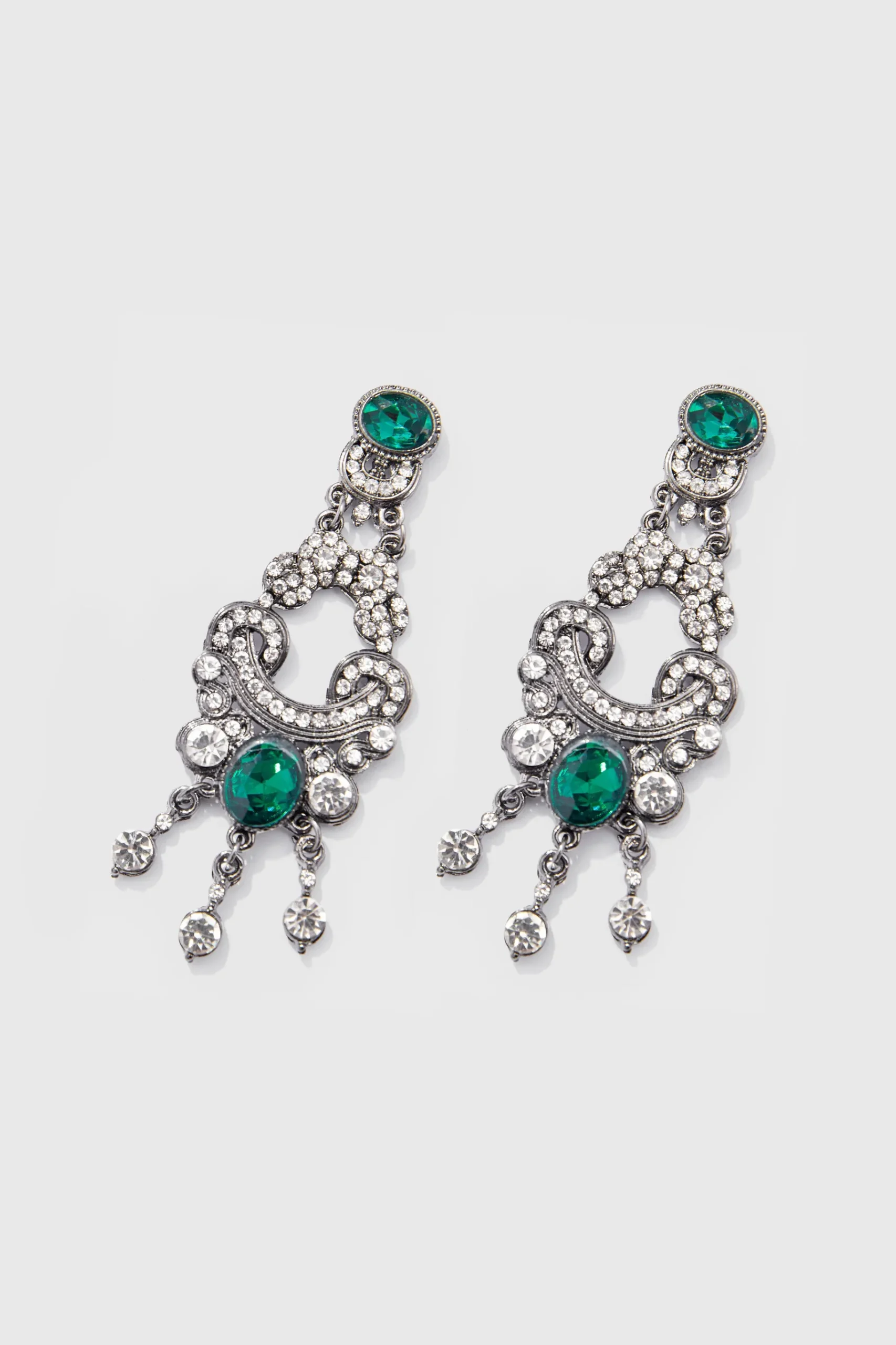 BABEYOND Jewelry|Art Deco Baroque Crystal Dangle Earrings Dark Green