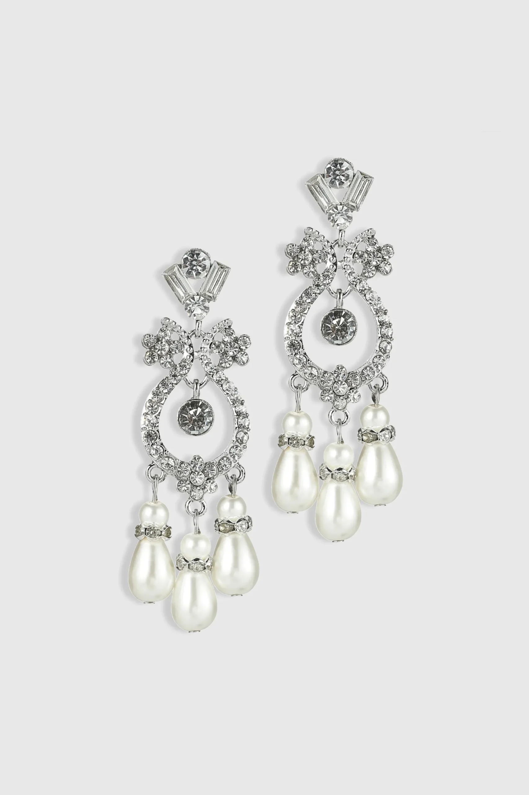 BABEYOND Jewelry|Art Deco Crystal Pearl Dangle Earrings Silver