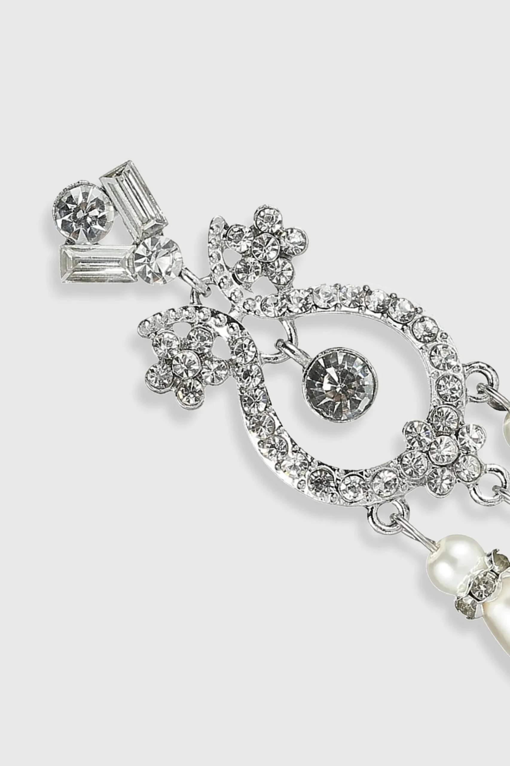 BABEYOND Jewelry|Art Deco Crystal Pearl Dangle Earrings Silver