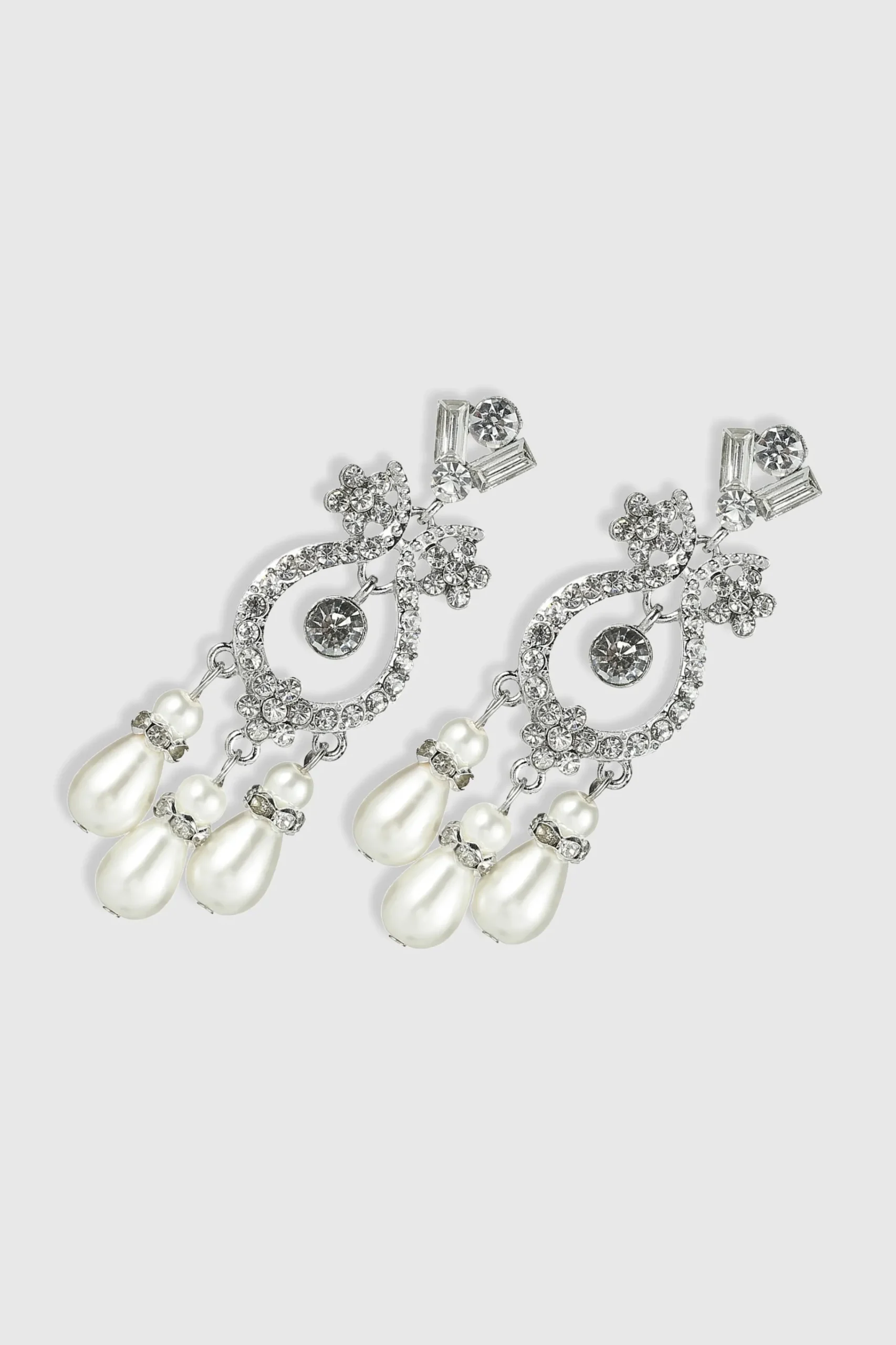 BABEYOND Jewelry|Art Deco Crystal Pearl Dangle Earrings Silver