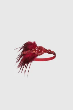 BABEYOND Headpieces & Fascinators|Art-Deco Feather Crystal Headband Red