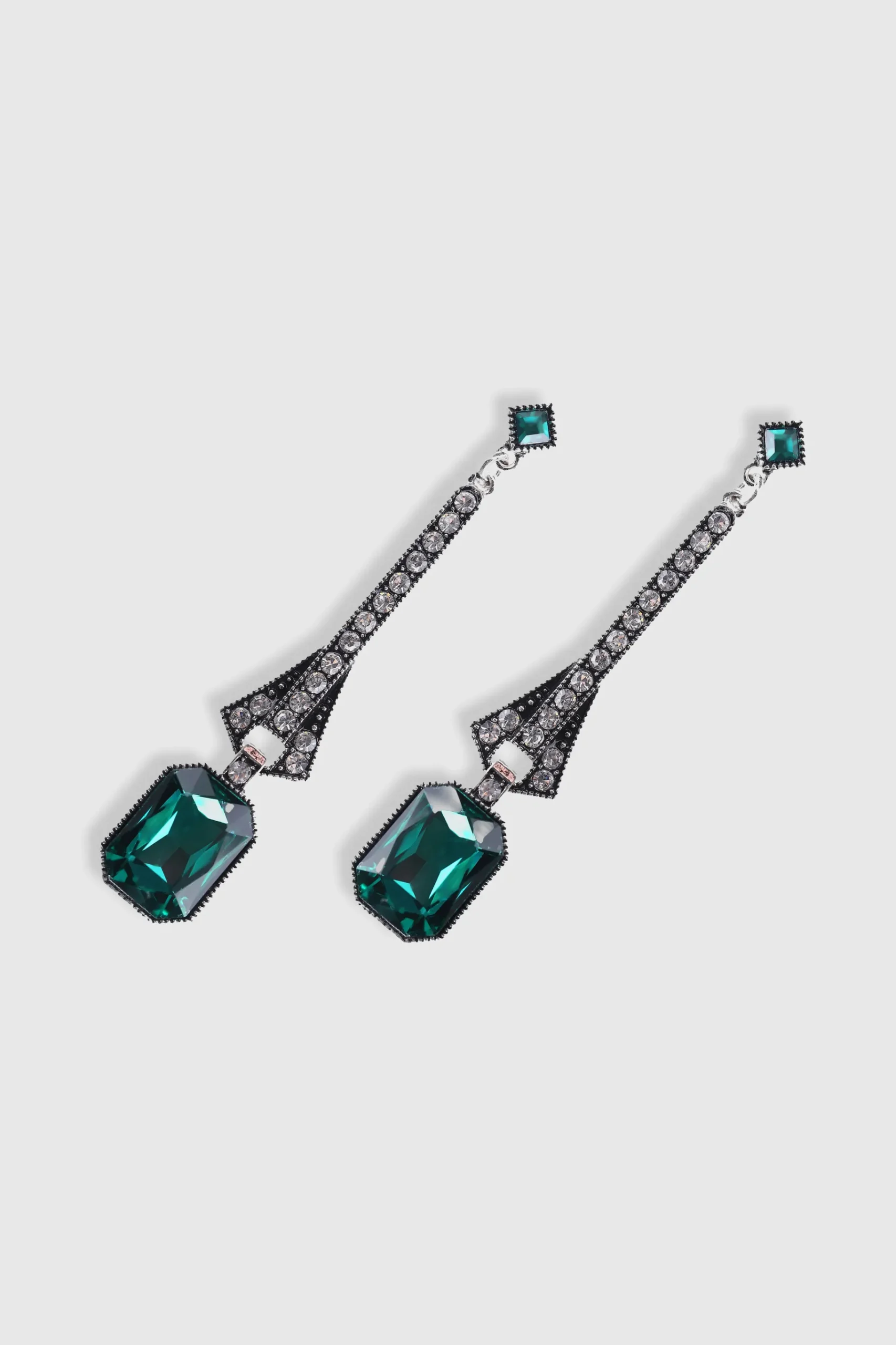 BABEYOND Jewelry|Art-Deco Rhinestone Dangle Earrings Dark Green