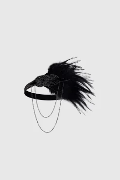 BABEYOND Headpieces & Fascinators|Beaded Chain Ostrich Feather Headband Black
