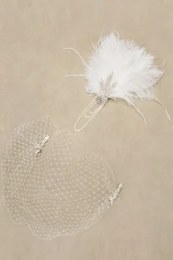 BABEYOND Headpieces & Fascinators|Beaded Leaf Feather Fascinator With Veil