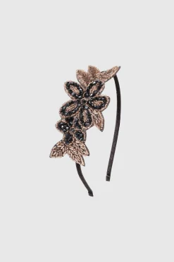 BABEYOND Headpieces & Fascinators|Beaded Leaf Sparkling Headband Black/Gold