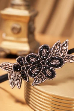 BABEYOND Headpieces & Fascinators|Beaded Leaf Sparkling Headband Black/Gold