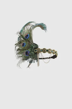 BABEYOND Headpieces & Fascinators|Beaded Peacock Feather Headband Dark Green