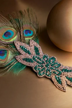 BABEYOND Headpieces & Fascinators|Beaded Peacock Shimmer Headpiece Dark Green