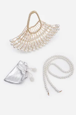 BABEYOND Handbags|Beaded Pearl Scallop Shape Handbag Cream
