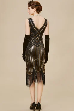 BABEYOND Dresses|Beaded Sequin Fringe Prom Party Dress