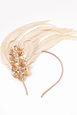 BABEYOND Headpieces & Fascinators|Beaded Sequin Leaf Feather Headband Champagne