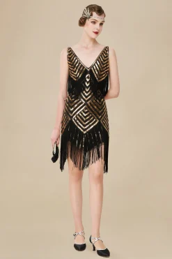 BABEYOND Dresses|Beaded Sequin V-Neck Mini Dress
