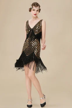 BABEYOND Dresses|Beaded Sequin V-Neck Mini Dress