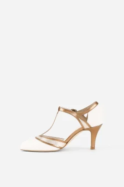 BABEYOND Shoes|Closed Toe T-Strap Two Tone Pumps Rose Gold