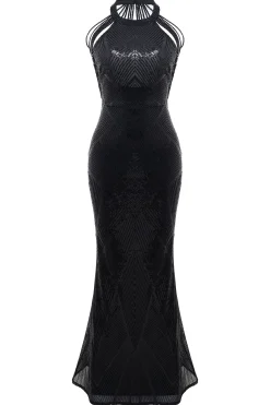 BABEYOND Dresses|Crew Neck Low Back Beaded Sequin Dress Black