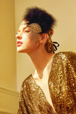 BABEYOND Headpieces & Fascinators|Crystal Studded Ostrich Feather Headpiece