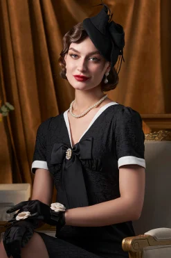 BABEYOND Headpieces & Fascinators|Elegant Bow Knot Feather Pillbox Fascinator