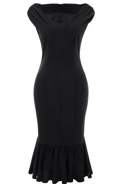 BABEYOND Dresses|Elegant Piled Neck Ruffled Midi Dress