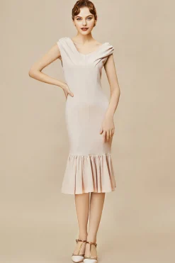 BABEYOND Dresses|Elegant Piled Neck Ruffled Midi Dress