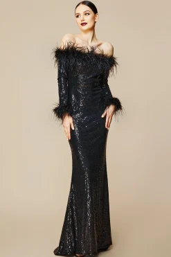 BABEYOND Dresses|Elegant Sequin Feather Mermaid Dress Black