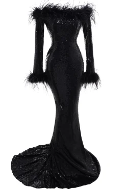 BABEYOND Dresses|Elegant Sequin Feather Mermaid Dress Black