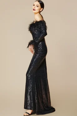 BABEYOND Dresses|Elegant Sequin Feather Mermaid Dress Black