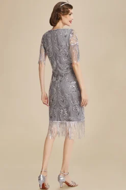 BABEYOND Dresses|Embellished Fringe Sequin Art Deco Dress Gray