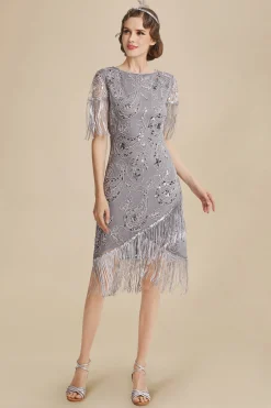 BABEYOND Dresses|Embellished Fringe Sequin Art Deco Dress Gray