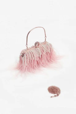 BABEYOND Handbags|Embellished Ostrich Feather Pearl Tassel Clutch