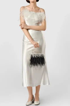 BABEYOND Handbags|Embellished Ostrich Feather Pearl Tassel Clutch