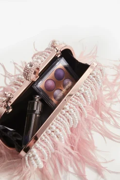 BABEYOND Handbags|Embellished Ostrich Feather Pearl Tassel Clutch