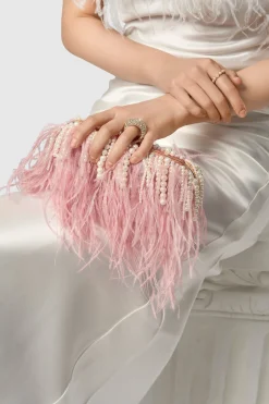 BABEYOND Handbags|Embellished Ostrich Feather Pearl Tassel Clutch