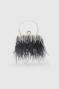 BABEYOND Handbags|Embellished Ostrich Feather Pearl Tassel Clutch