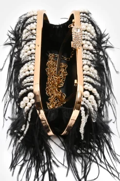 BABEYOND Handbags|Embellished Ostrich Feather Pearl Tassel Clutch