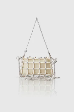 BABEYOND Handbags|Embellished Pearl Chain Clutch Beige